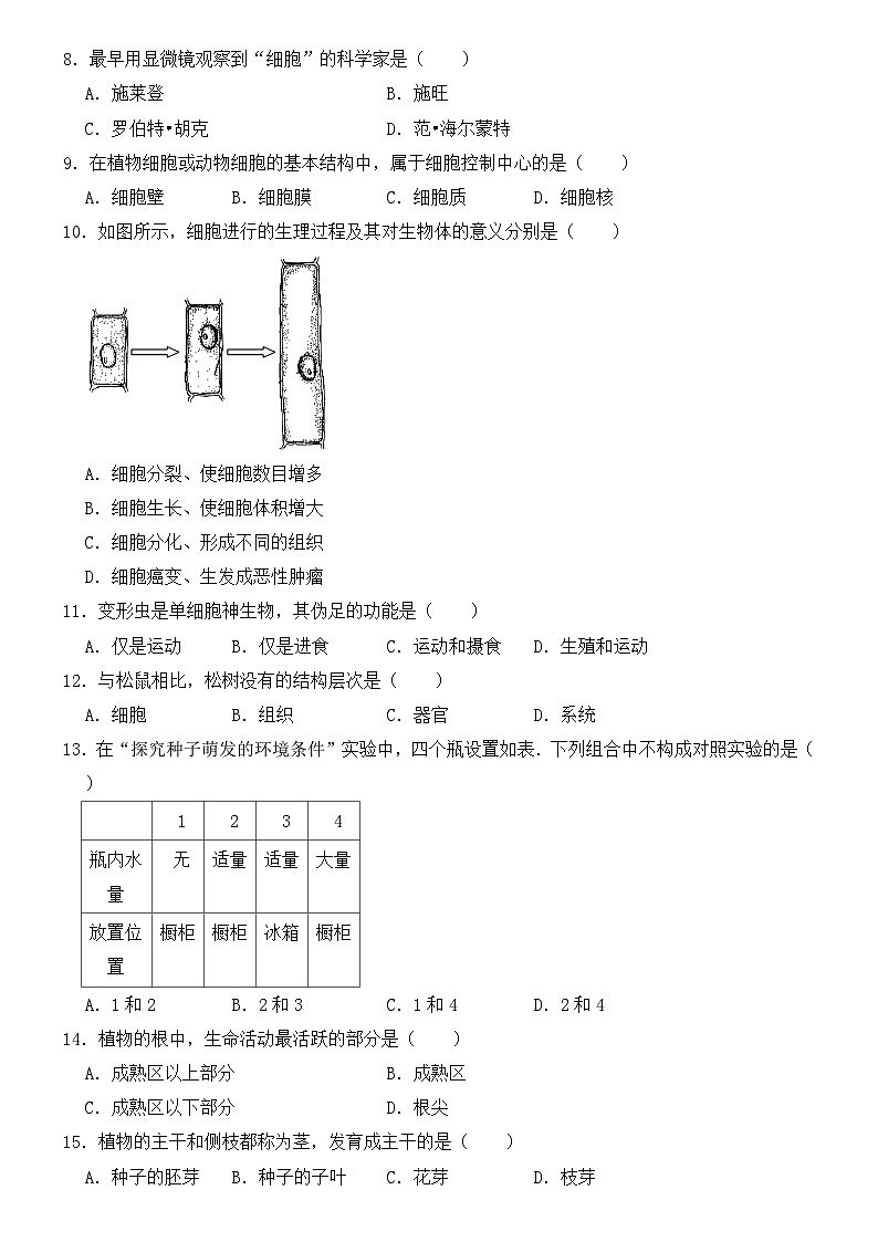 苏教版七年级上册生物期末试卷1第2页