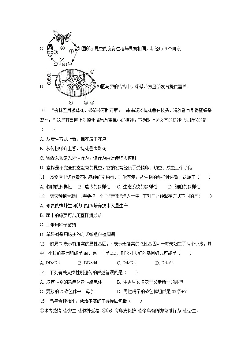 2022-2023学年山东省德州市武城县八年级（上）期末生物试卷（含解析）03