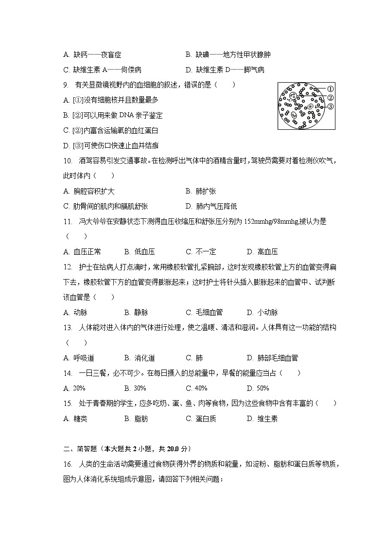 2022-2023学年黑龙江省哈尔滨市巴彦县七年级（下）期中生物试卷（含解析）第2页
