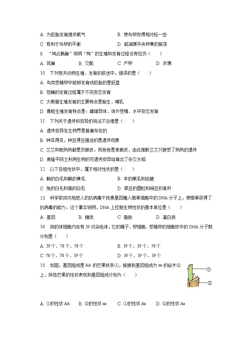 2022-2023学年江西省南昌市南昌县八年级（下）期中生物试卷（含解析）02