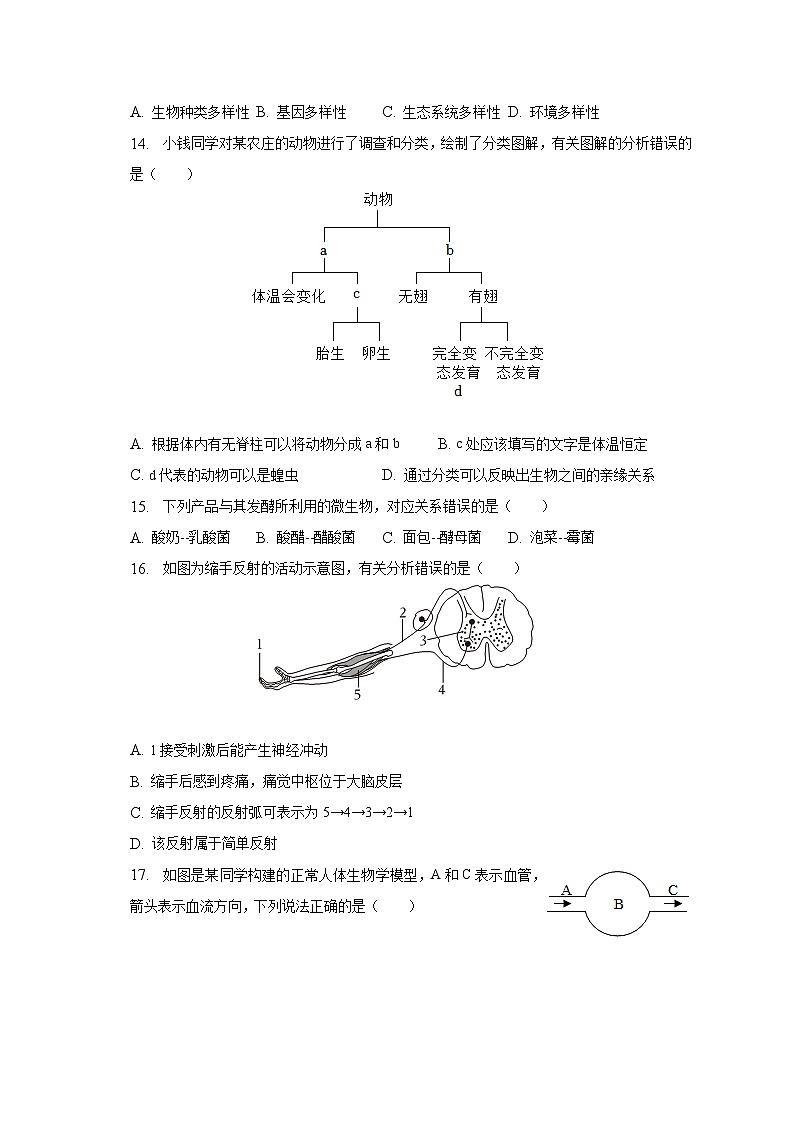 2022-2023学年福建省宁德市蕉城区八年级（下）期中生物试卷（含解析）第2页