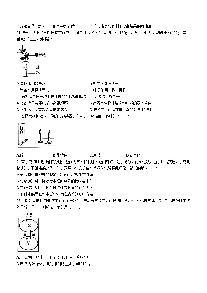 2023年福建省福州市中考二模生物试题(含答案)第3页