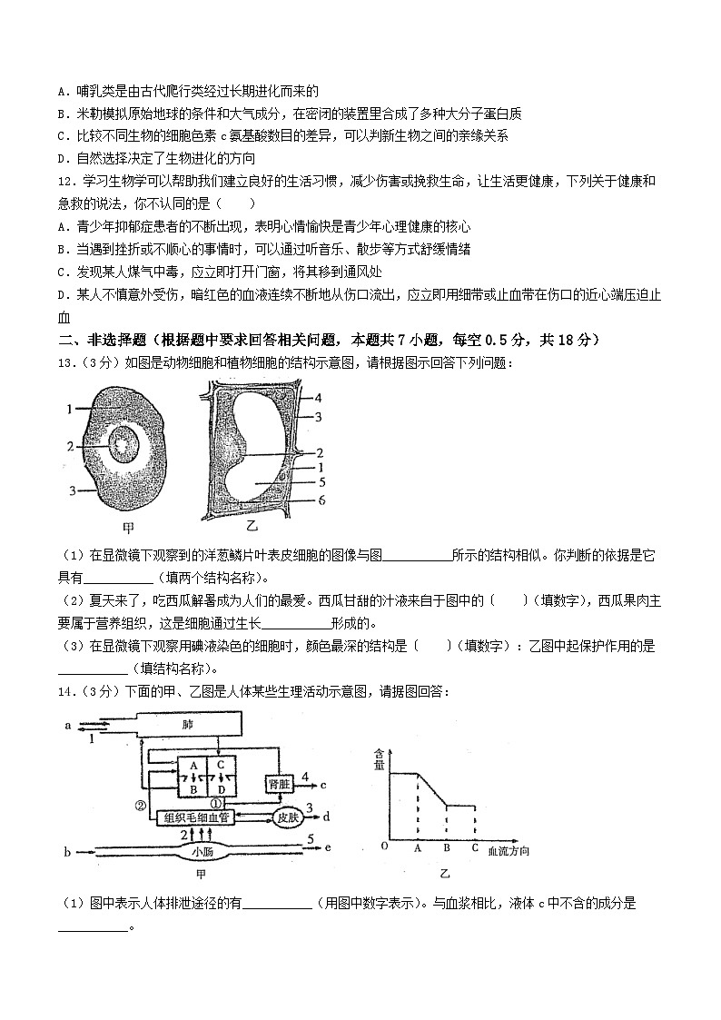 2023年辽宁省凤城市中考一模生物试题(含答案)03