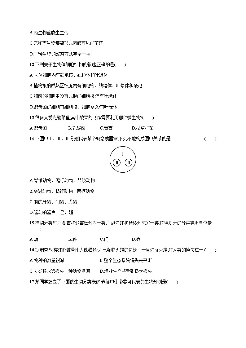 人教版(精编)初中生物八年级上册期末综合训练(二)含答案第3页