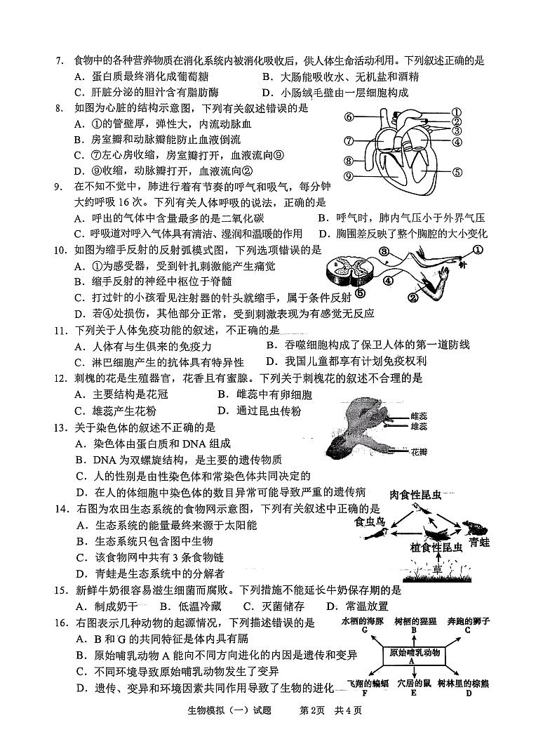 2023年山东省枣庄市峄城区初中学业水平模拟考试（一）生物试卷02