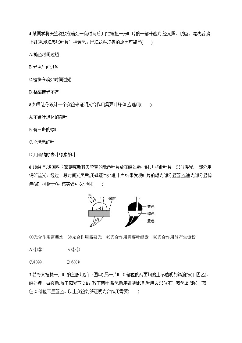 苏教版初中生物七年级上册第3单元第六章第三节植物光合作用的实质练习含答案第2页
