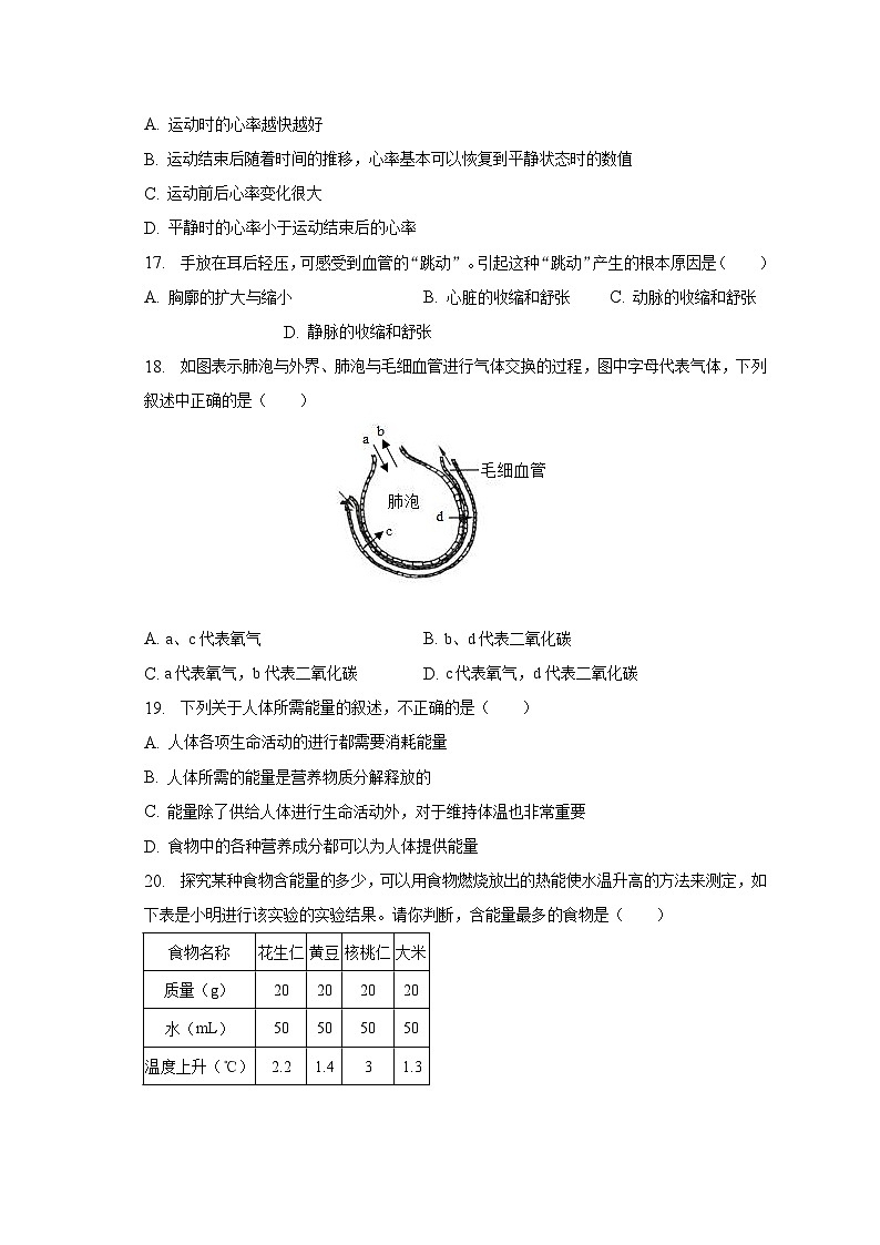 2022-2023学年河南省平顶山市郏县七年级（下）期中生物试卷（含解析）03