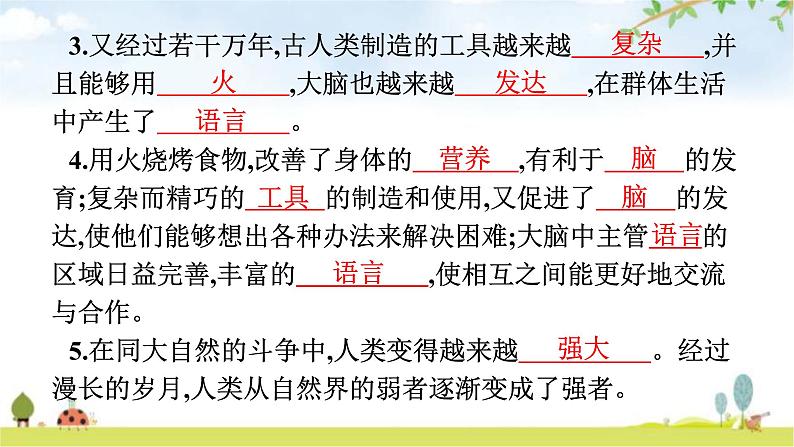人教版初中生物七年级下册第1章人的由来第1节人类的起源和发展练习课件第6页
