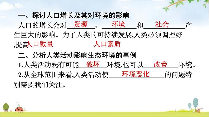 人教版初中生物七年级下册第7章人类活动对生物圈的影响第1节分析人类活动对生态环境的影响练习课件第4页