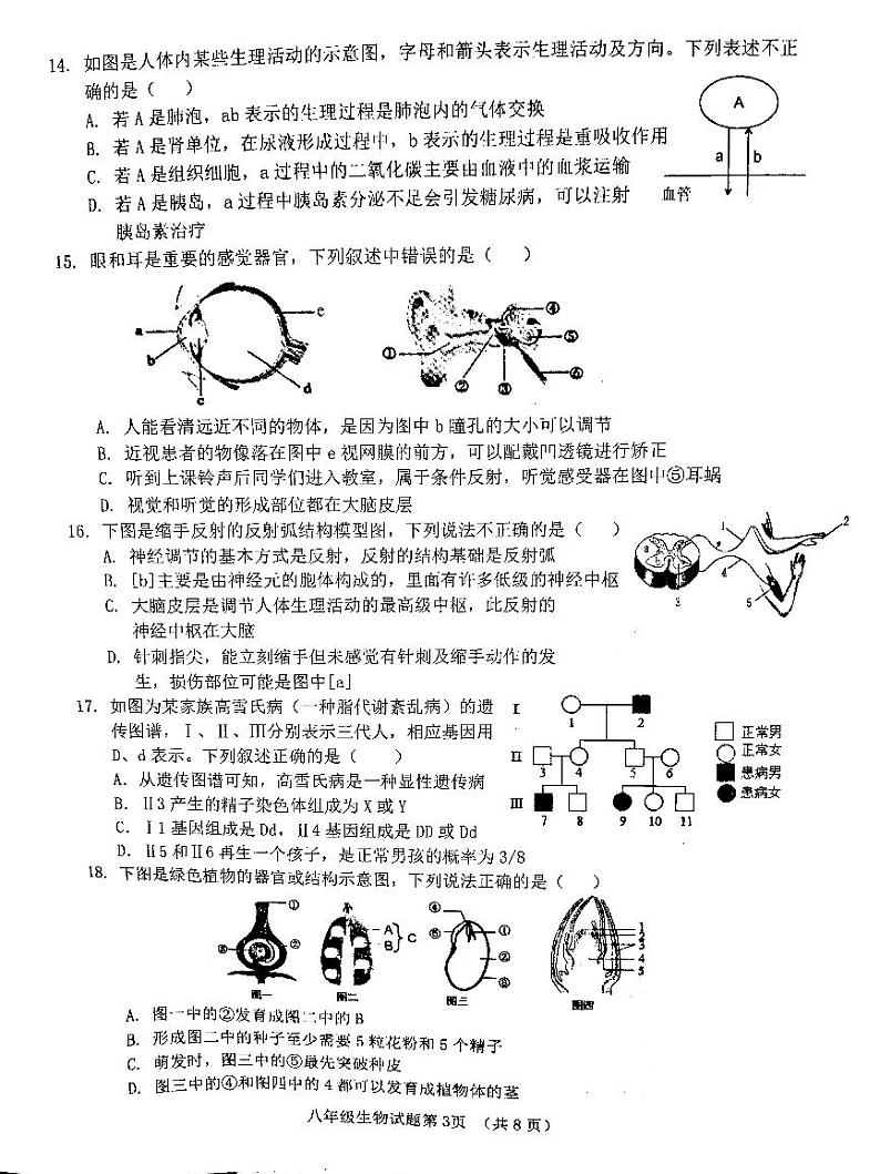 2023年济南市历城区八年级生物二模 试卷03