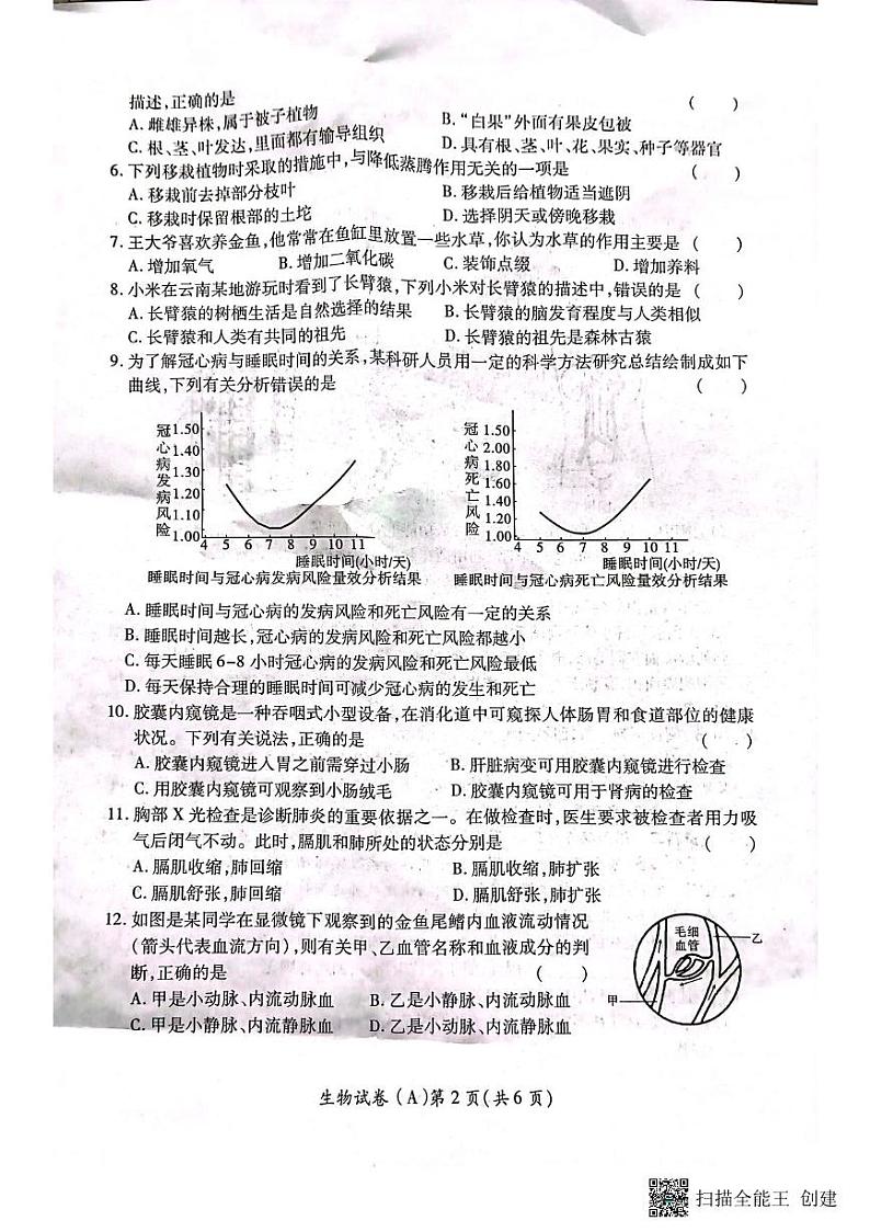 2023年河南省商丘市虞城县生物三模A卷02