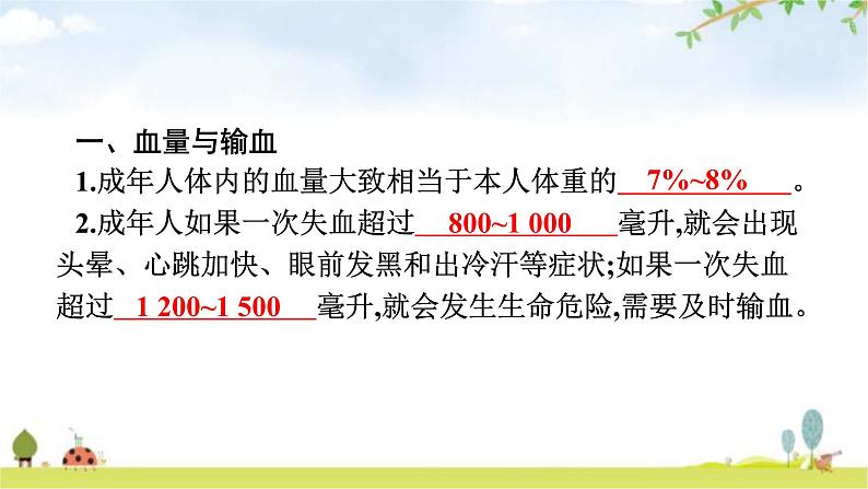 人教版（福建）初中生物七年级下册第四章人体内物质的运输第四节输血与血型练习课件04