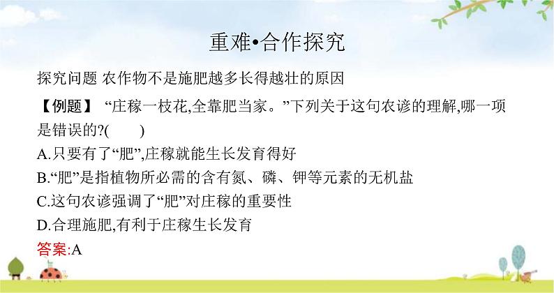 苏教版初中生物七年级上册第3单元五章第三节植物生长需要水和无机盐练习课件06