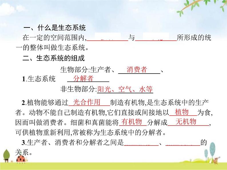 人教版初中生物七年级上册第1单元生物和生物圈第2章第2节生物与环境组成生态系统练习课件02
