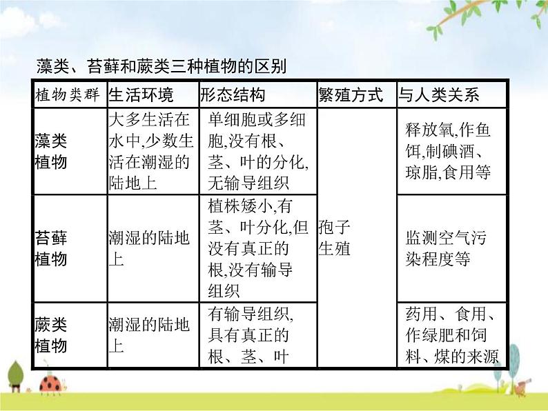 人教版初中生物七年级上册第3单元生物圈中的绿色植物第1章第1节藻类、苔藓和蕨类植物练习课件05