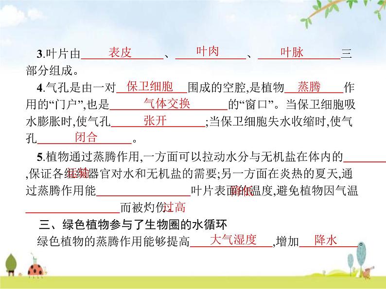 人教版初中生物七年级上册第3单元生物圈中的绿色植物第3章绿色植物与生物圈的水循环练习课件03