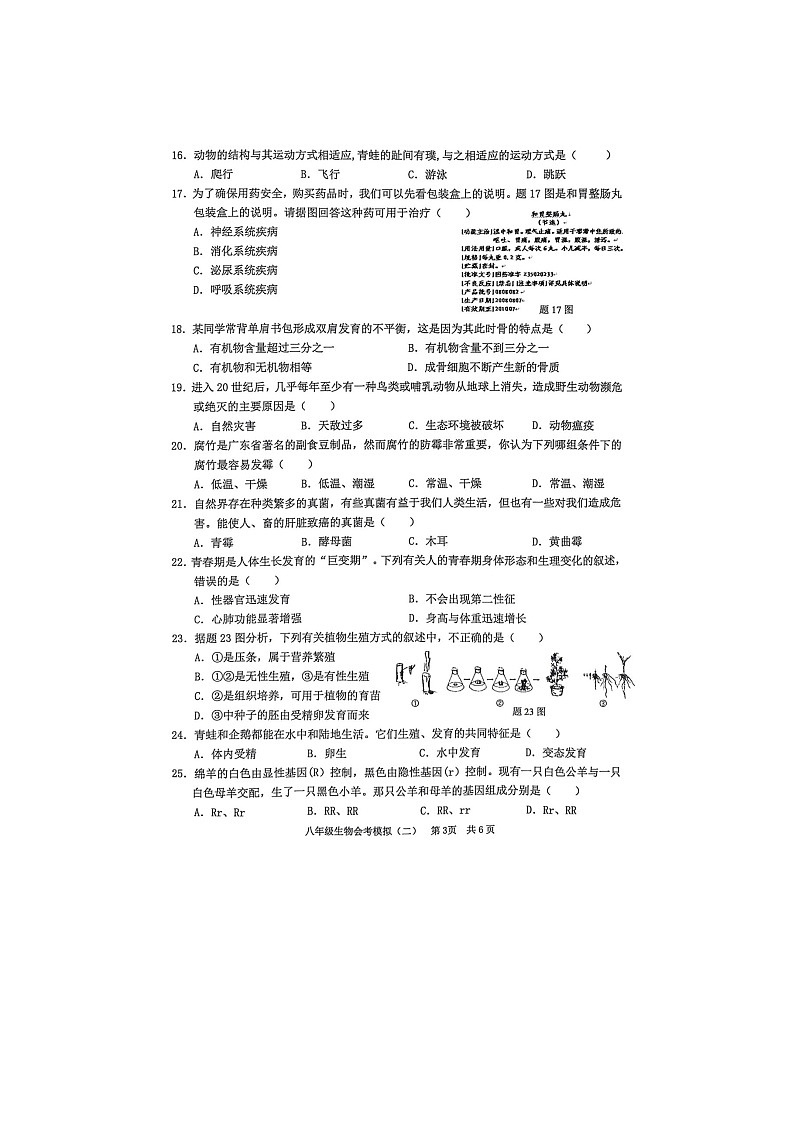 广东省汕头市2023年八年级生物会考模拟卷（无答案）第3页