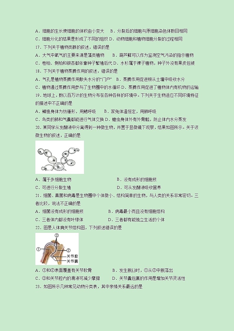 黄金卷07-【赢在中考·黄金8卷】备战2023年中考生物全真模拟卷（福建专用）（原卷版）第3页