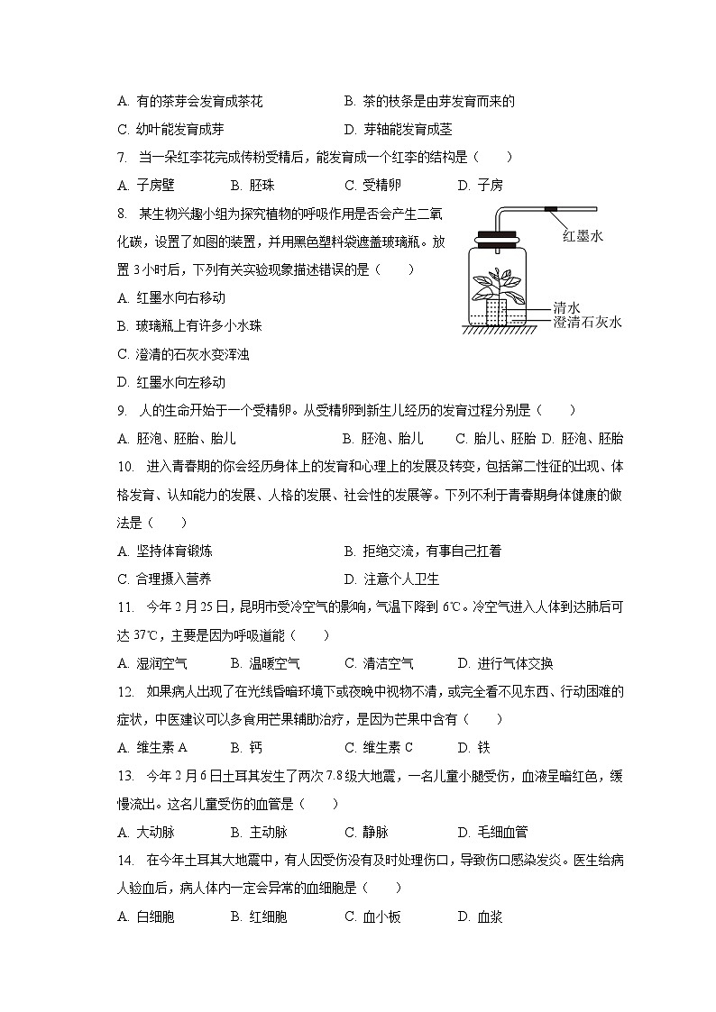 2023年云南省昆明市西山区中考生物一模试卷（含解析）02