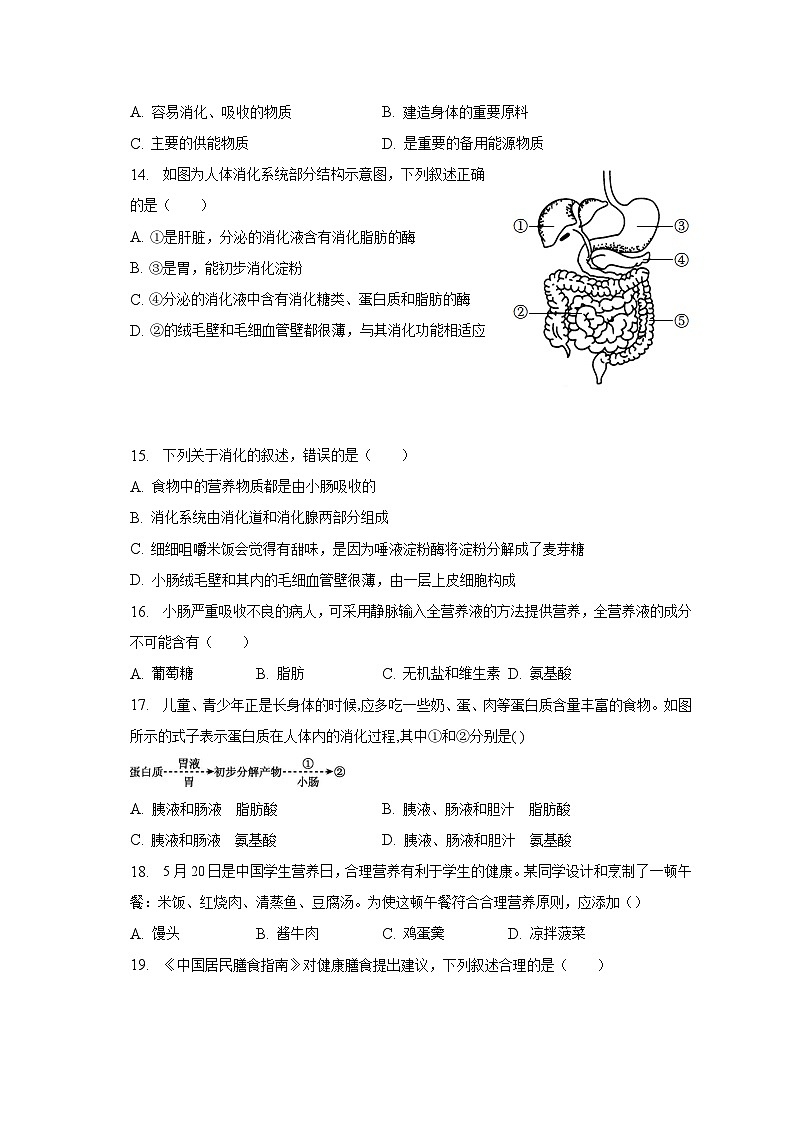 2022-2023学年海南省海口市部分校七年级（下）期中生物试卷（含解析）03