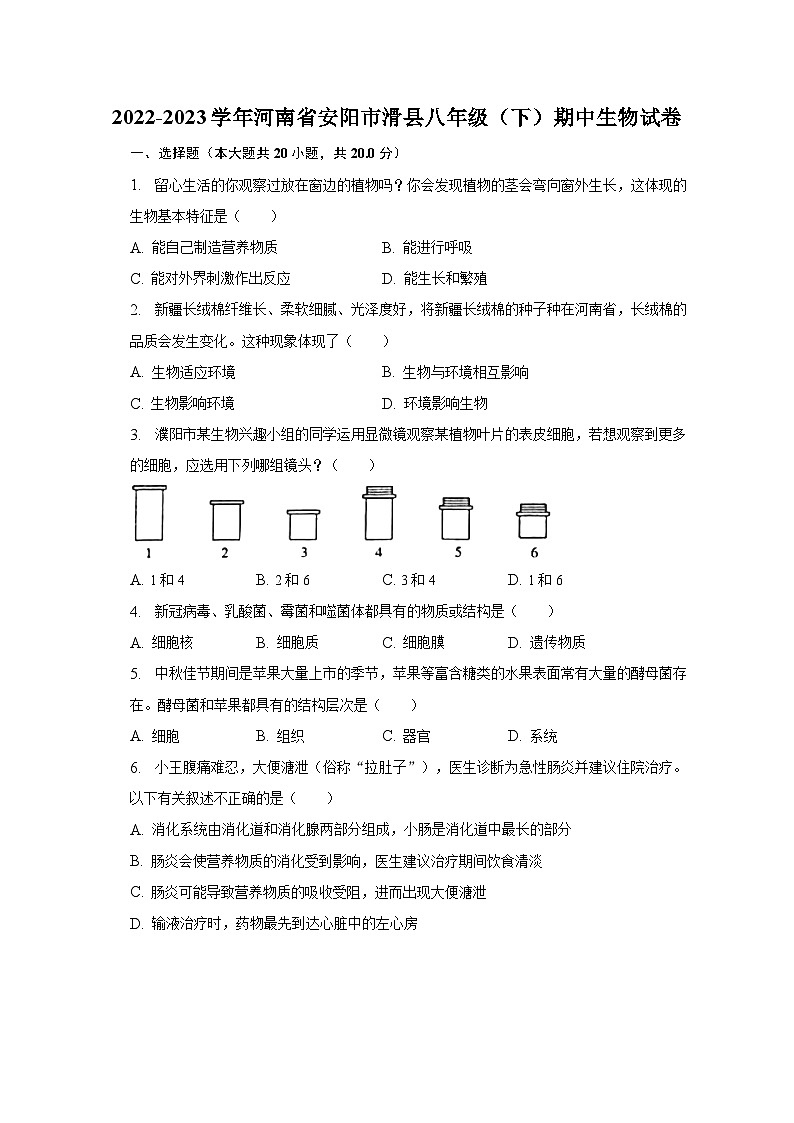 2022-2023学年河南省安阳市滑县八年级（下）期中生物试卷（含解析）01