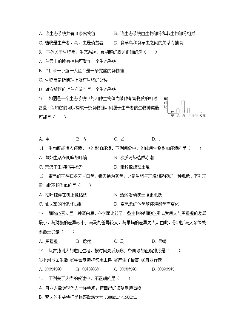 2022-2023学年山东省菏泽市郓城县八年级（下）期中生物试卷（含解析）第2页
