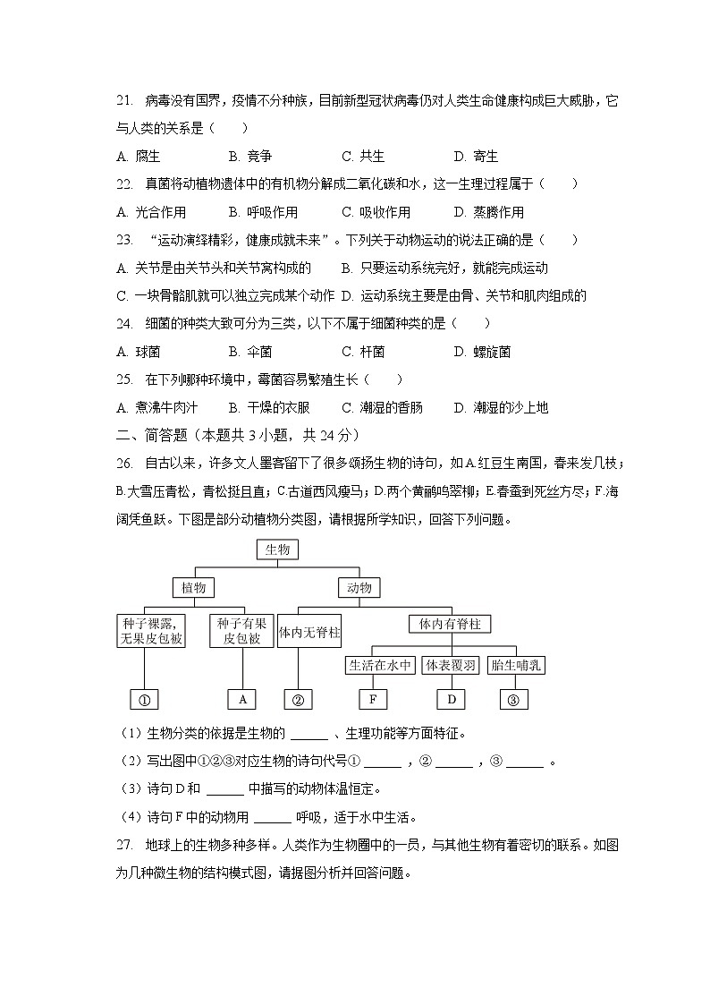 2022-2023学年安徽省六安市金寨县八年级（上）期末生物试卷（含解析）第3页