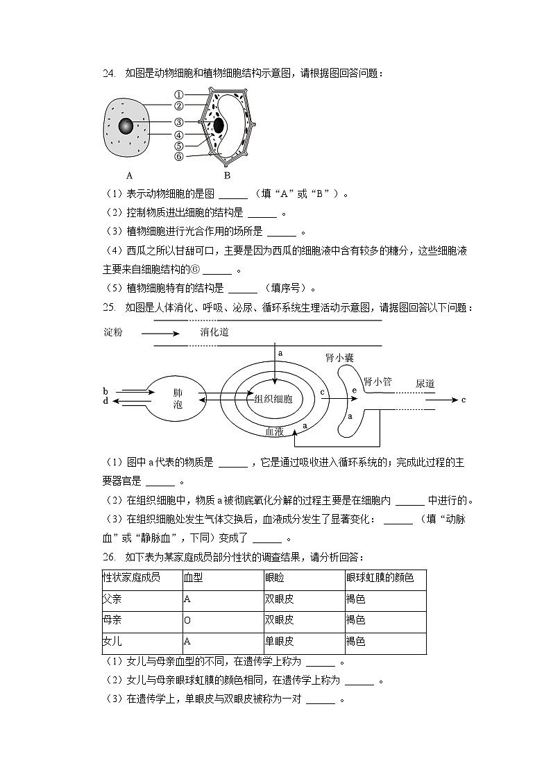 甘肃省张掖市民乐初级实验中学2022-2023学年八年级下学期期中生物试卷03