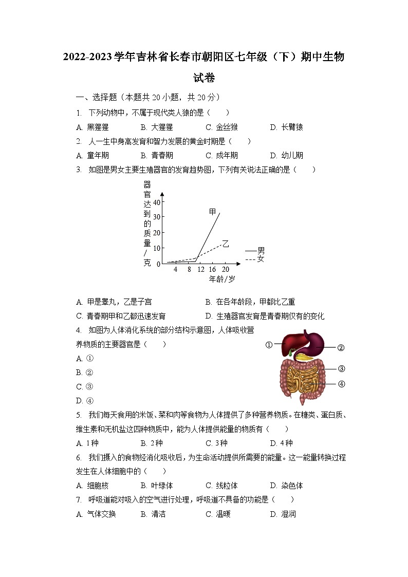 吉林省长春市朝阳区2022-2023学年七年级下学期期中生物试卷01