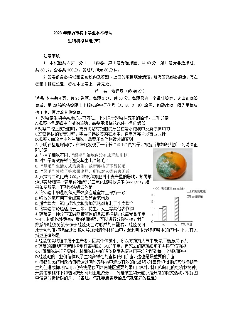 2023年山东省潍坊市初中学业水平模拟考试生物试题（五）01