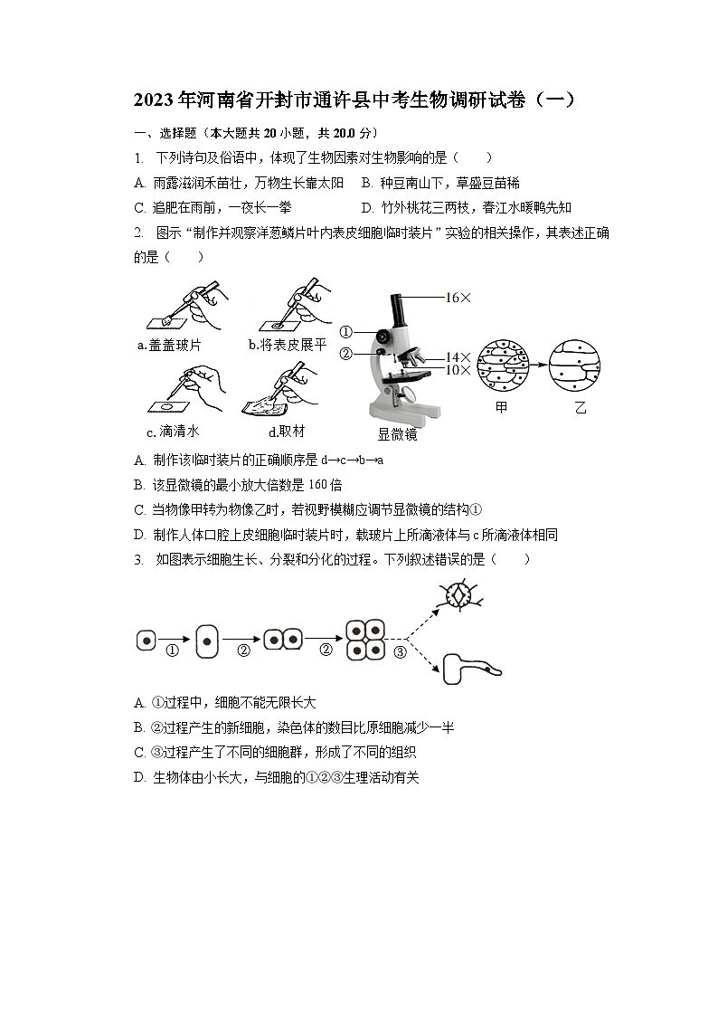 2023年河南省开封市通许县中考生物调研试卷（一）01