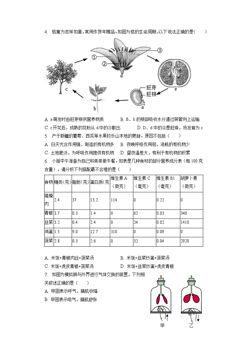 2023年河南省开封市通许县中考生物调研试卷（一）02