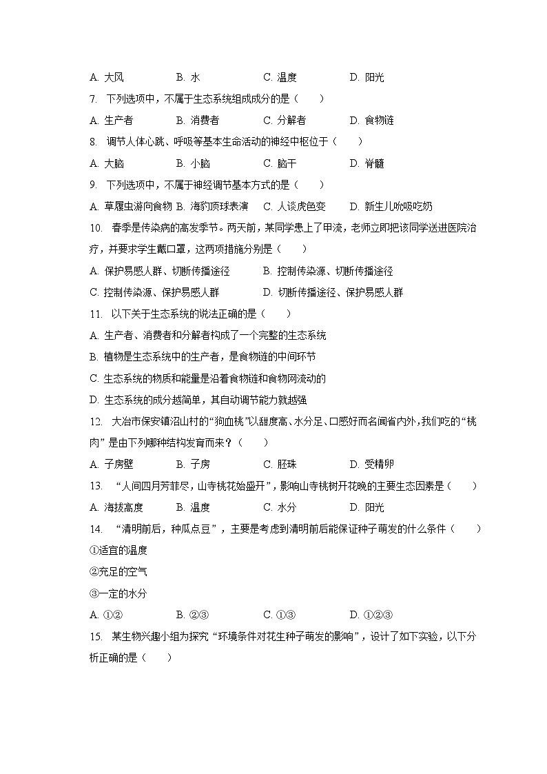2023年湖北省黄石市大冶市中考生物一模试卷（含解析）02