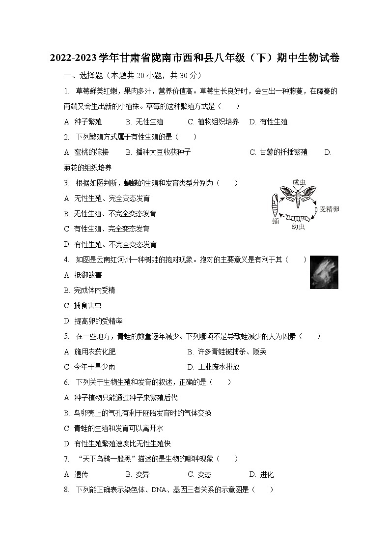 2022-2023学年甘肃省陇南市西和县八年级（下）期中生物试卷（含解析）01