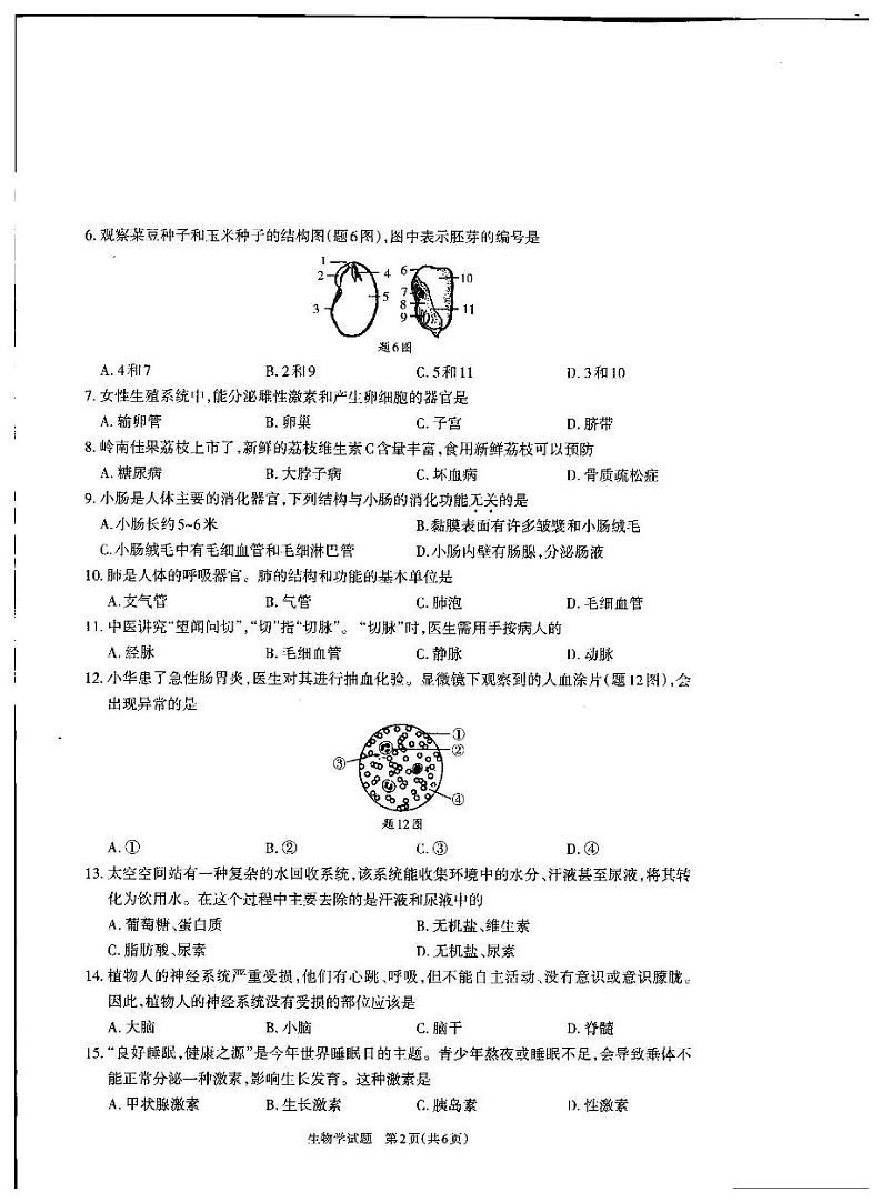 2023年广东省肇庆市怀集县中考二模生物试卷第2页