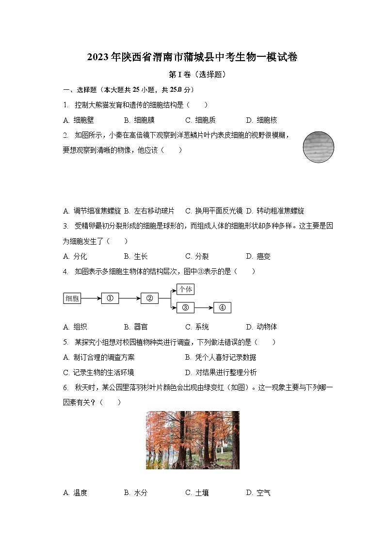 2023年陕西省渭南市蒲城县中考生物一模试卷（含答案）01
