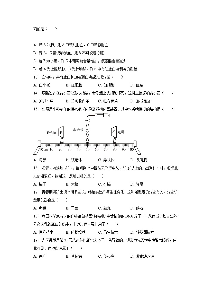 2023年陕西省渭南市蒲城县中考生物一模试卷（含答案）03