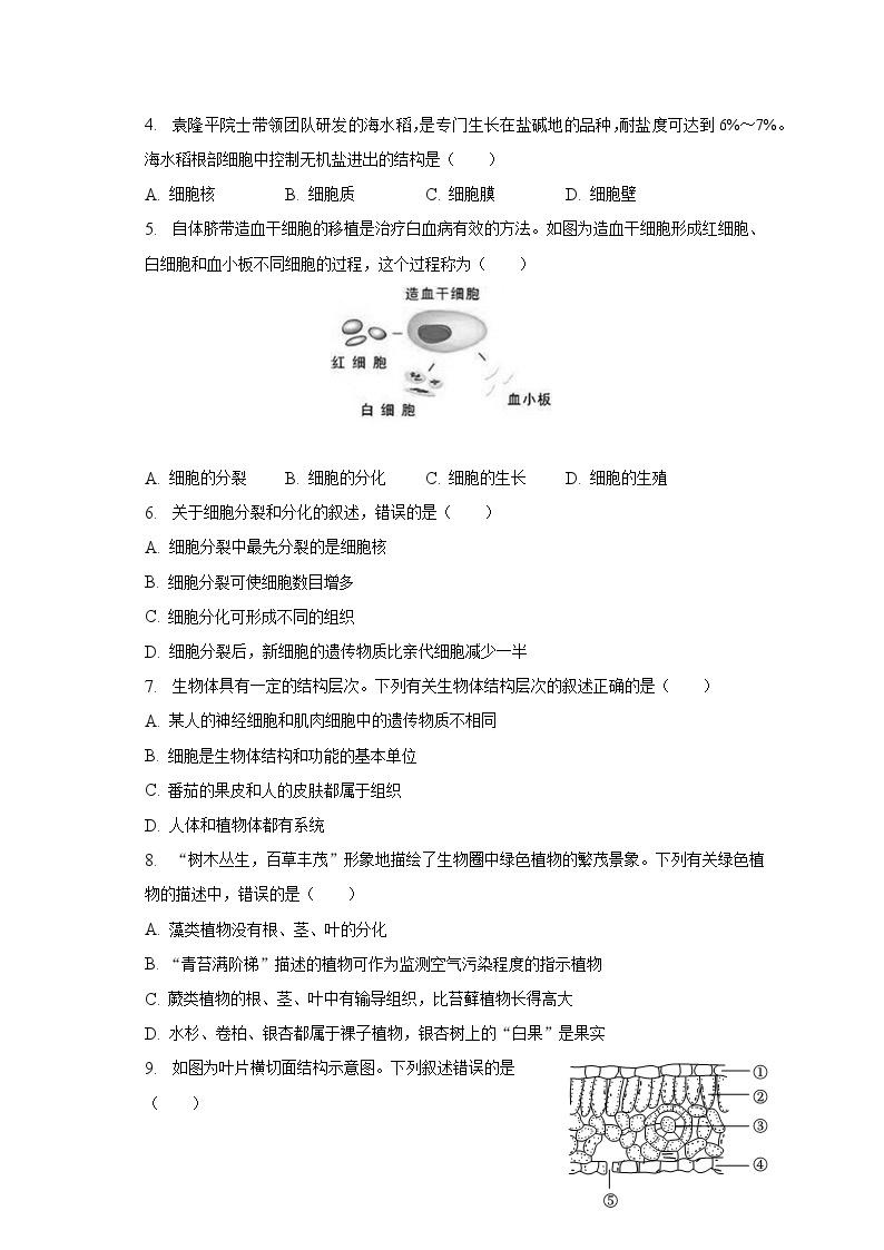 2022-2023学年山东省菏泽市单县七年级（上）期末生物试卷（含解析）02