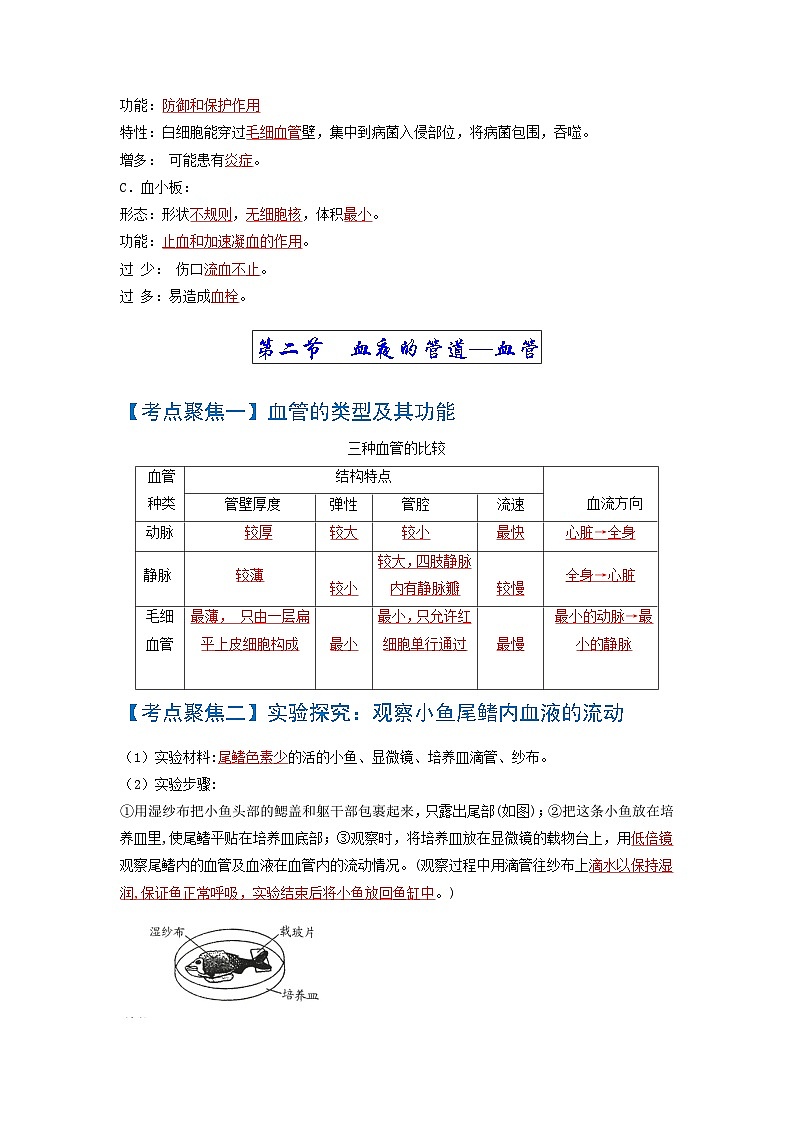 考点04  人体内物质的运输 中考生物知识手册速查（人教版）第2页