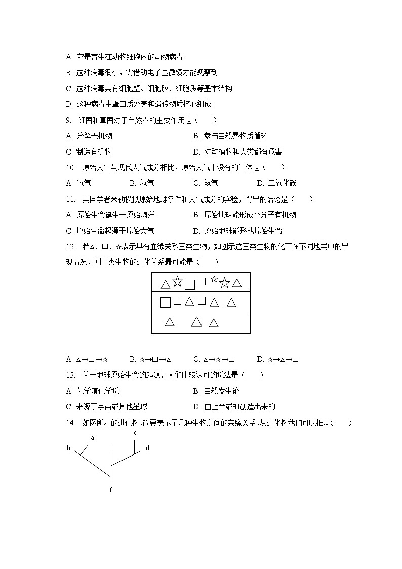 2022-2023学年湖南省永州市冷水滩区八年级（上）期末生物试卷（含解析）第2页