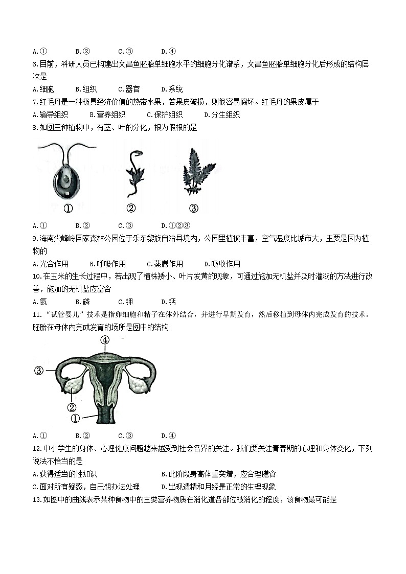 2023年海南省儋州市部分学校中考二模生物试题（含答案）02
