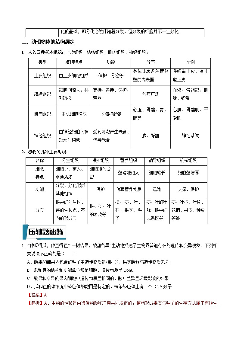 压轴题02 生物体的结构层次——2023年会考生物压轴题特训（解析版）第2页