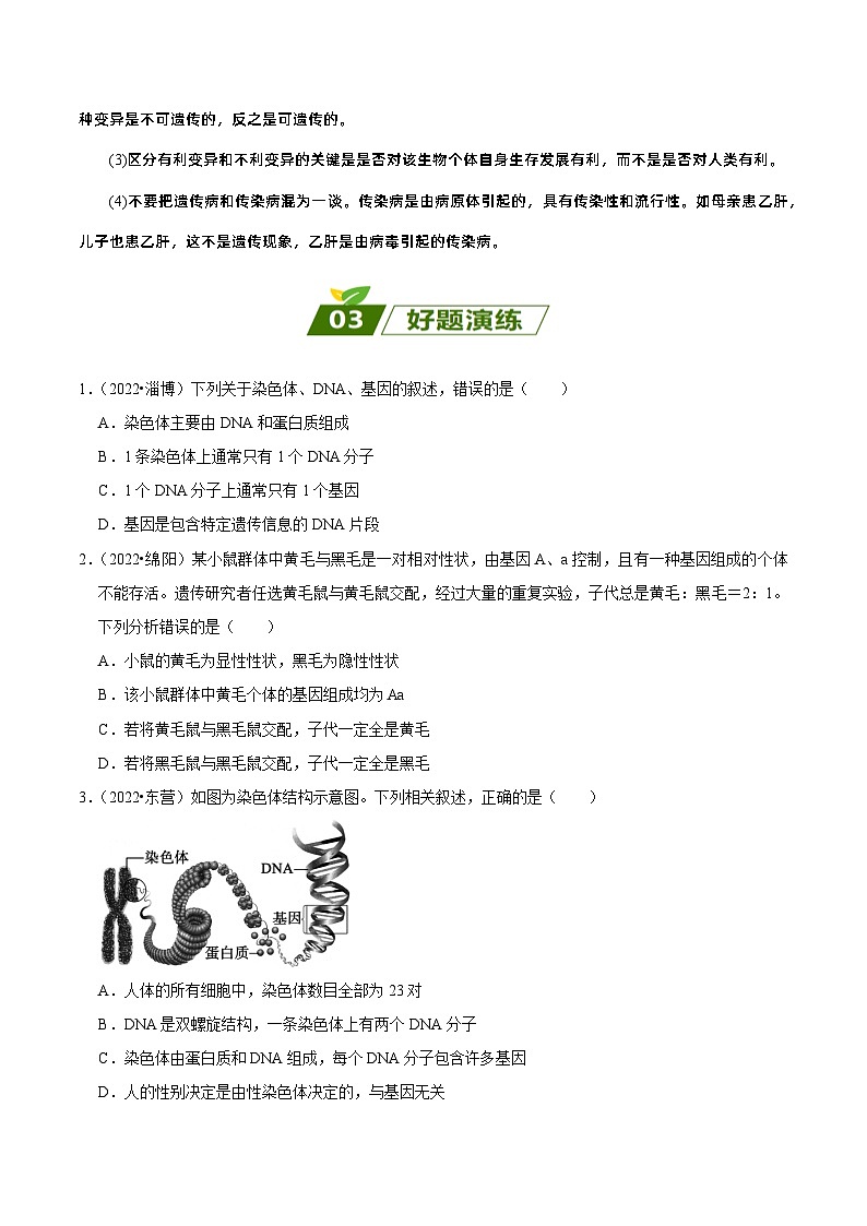 易错点10  初中生物的遗传和变异——2023年会考初中生物易错点专练学案03