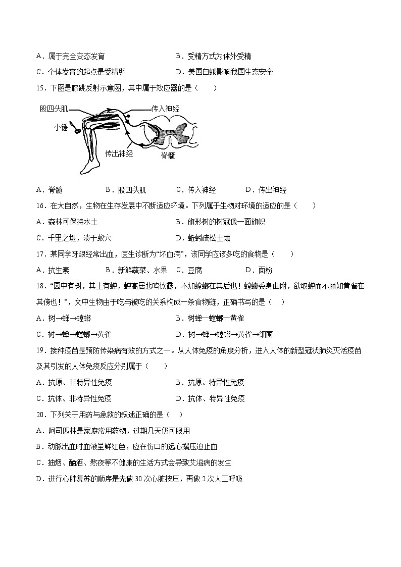 2023年会考初中生物考前押题卷（四川成都卷）（考试版+答题卡+全解全析+参考答案）03