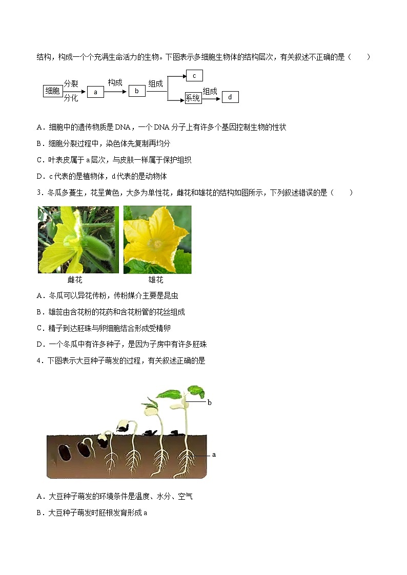 2023年会考初中生物考前押题卷（湖北黄冈咸宁孝感卷）（考试版+答题卡+全解全析+参考答案）02