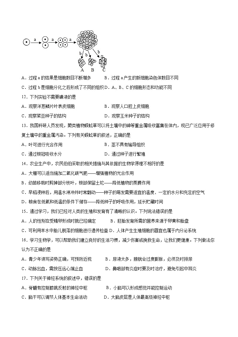 2023年会考初中生物考前押题卷（福建卷）（考试版+答题卡+全解全析+参考答案）02