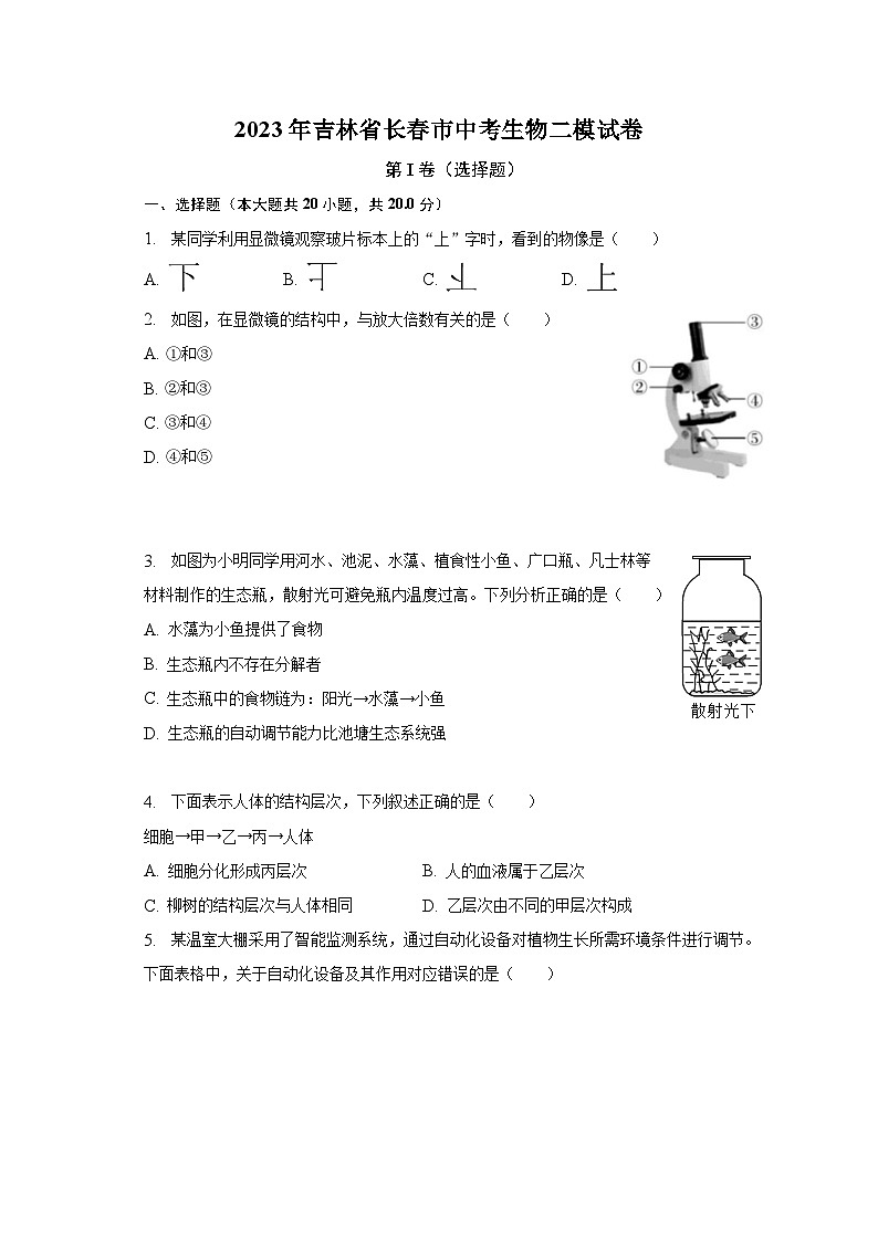 2023年吉林省长春市中考生物二模试卷（含解析）01