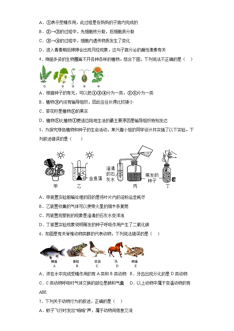 2023年湖南省株洲市渌口区中考一模生物试题（含答案）02