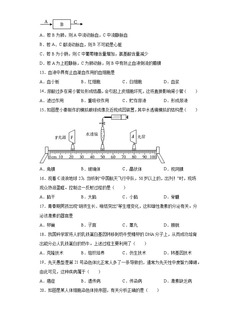 2023年陕西省渭南市蒲城县中考一模生物试题（含答案）第3页