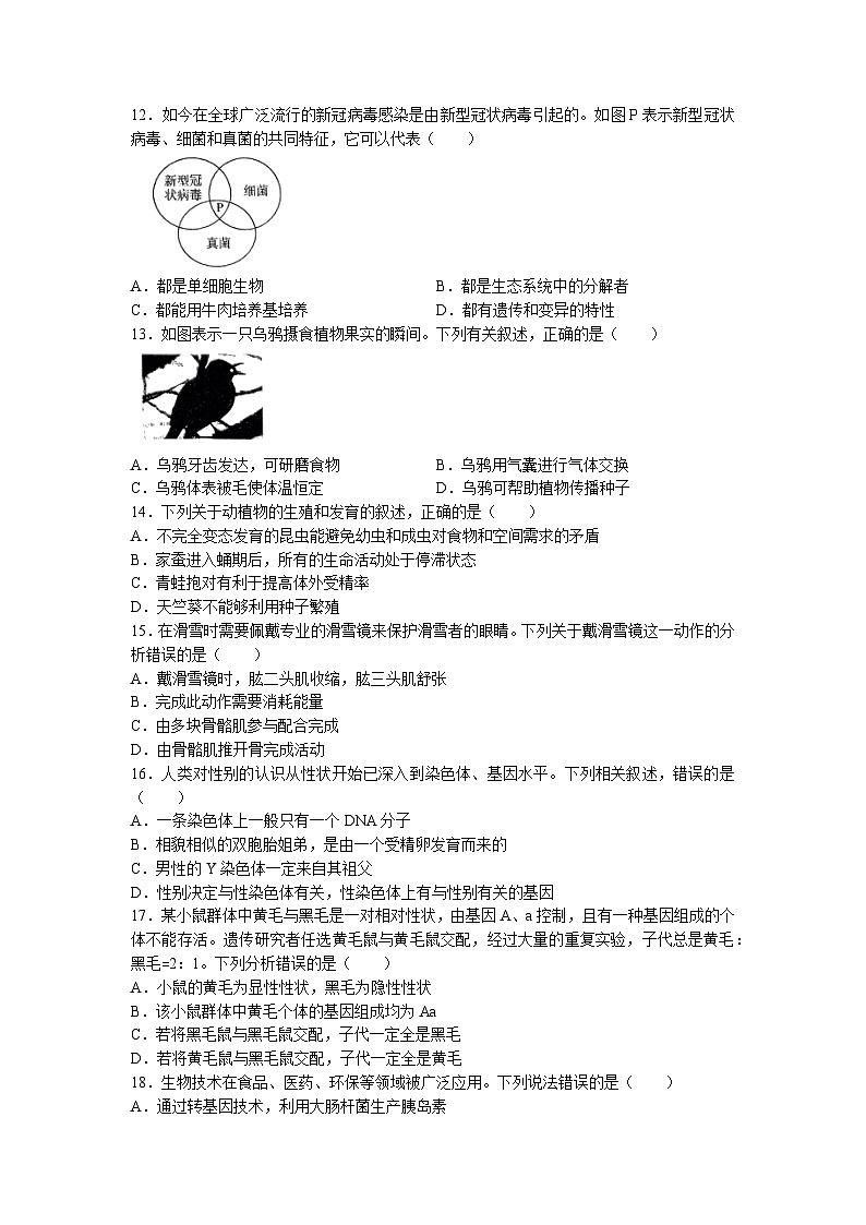 2023年河南省南阳市唐河县中考三模生物试题第3页